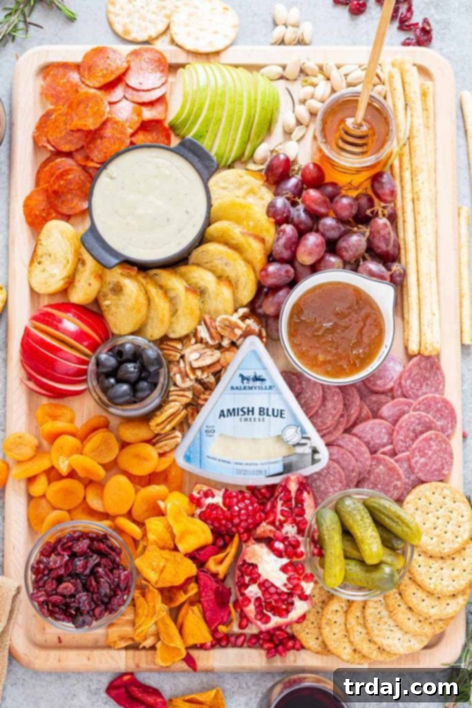 Gourmet Blue Cheese Fondue Charcuterie Board spread out beautifully