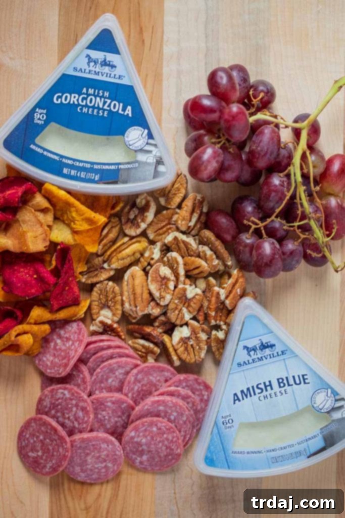 Salemville Amish Gorgonzola cheese and Salemville Amish Blue Cheese on a board