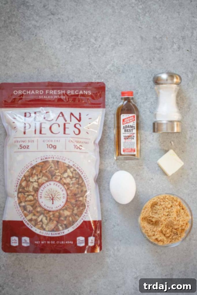 Ingredients laid out for making pecan tassies recipe