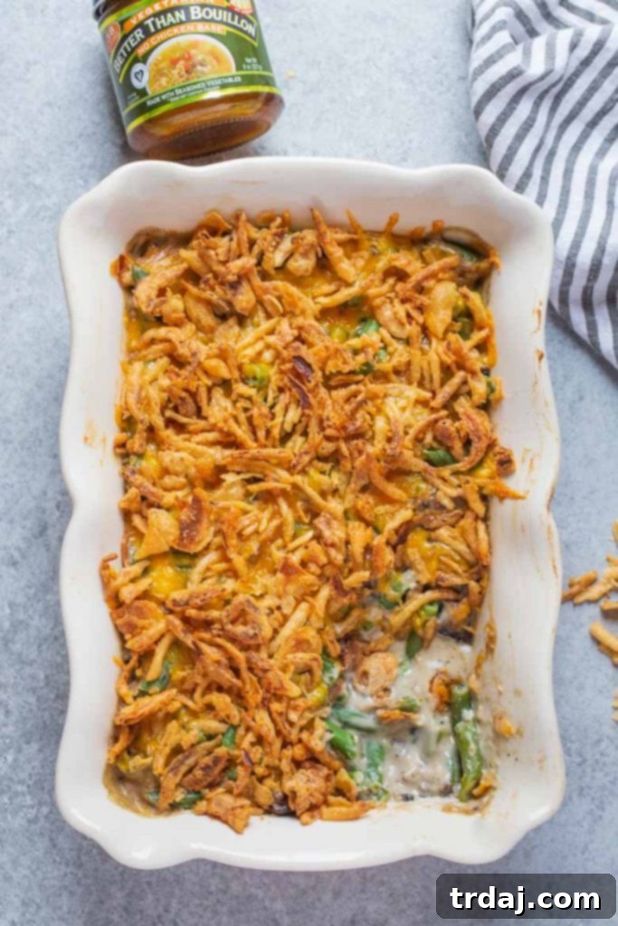 The ultimate homemade Green Bean Casserole From Scratch, featuring a creamy, rich sauce and crispy fried onions.