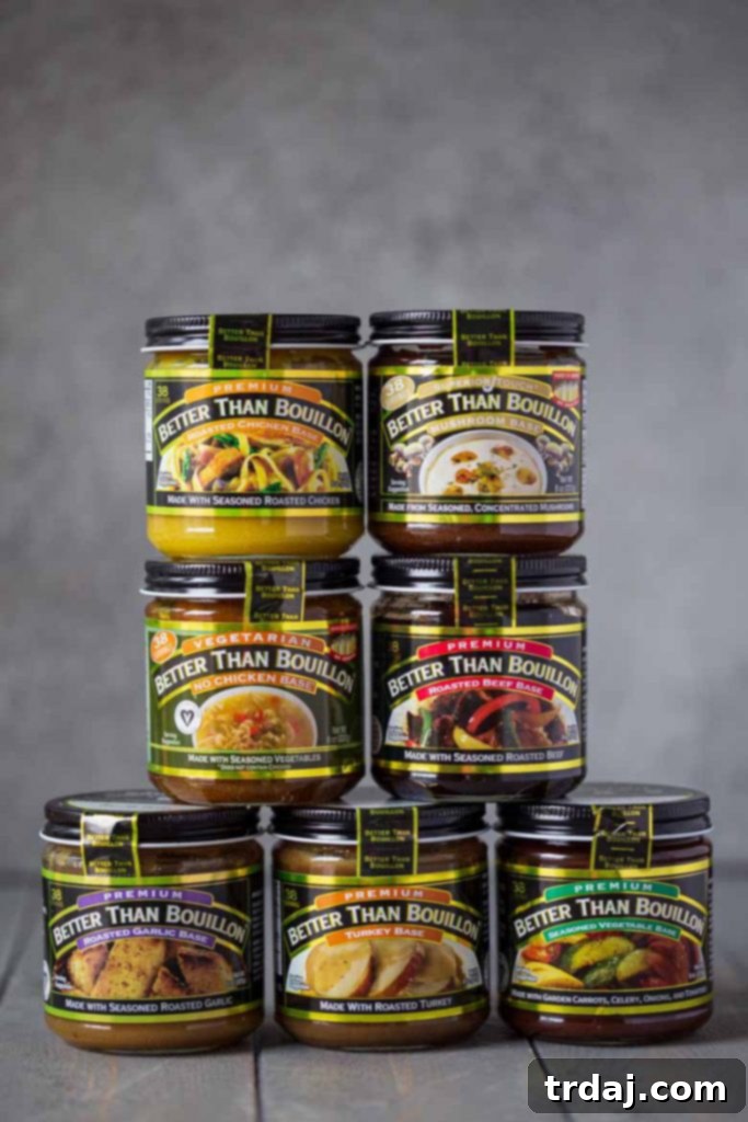 Assortment of Better Than Bouillon Concentrate Bases, perfect for enhancing flavor in soups, stews, and a variety of dinner recipes.