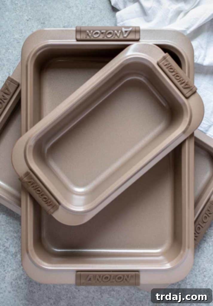 High-quality nonstick bakeware from Anolon, including loaf pans and baking sheets, ideal for versatile kitchen tasks.