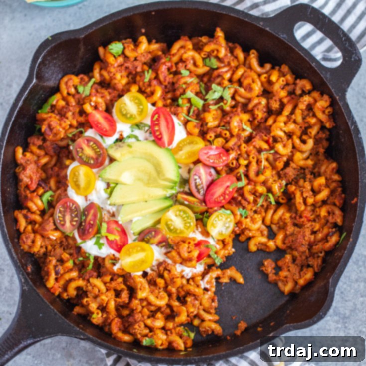 Pinterest Pin for Healthier One Pan Taco Pasta