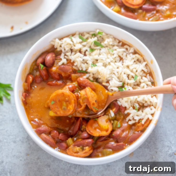 Easy Red Beans and Rice recipe card pin image