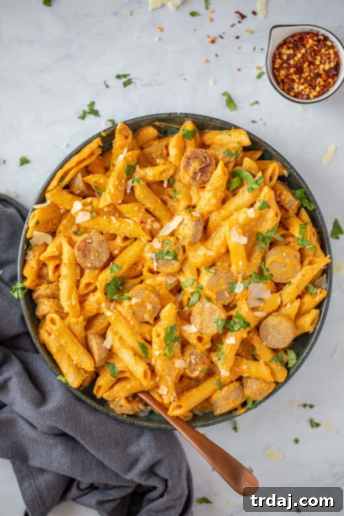 One Pot Cheesy Pumpkin and Sausage Pasta
