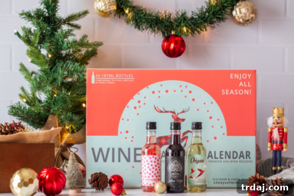 A couple enjoying a date night in, holding wine glasses by a fireplace with the advent calendar nearby