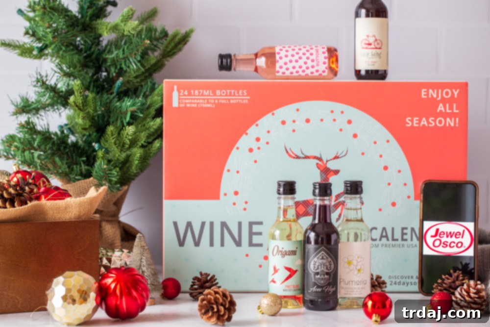 A cozy scene with a person's legs in festive pajamas, holding a glass of wine by a Christmas tree