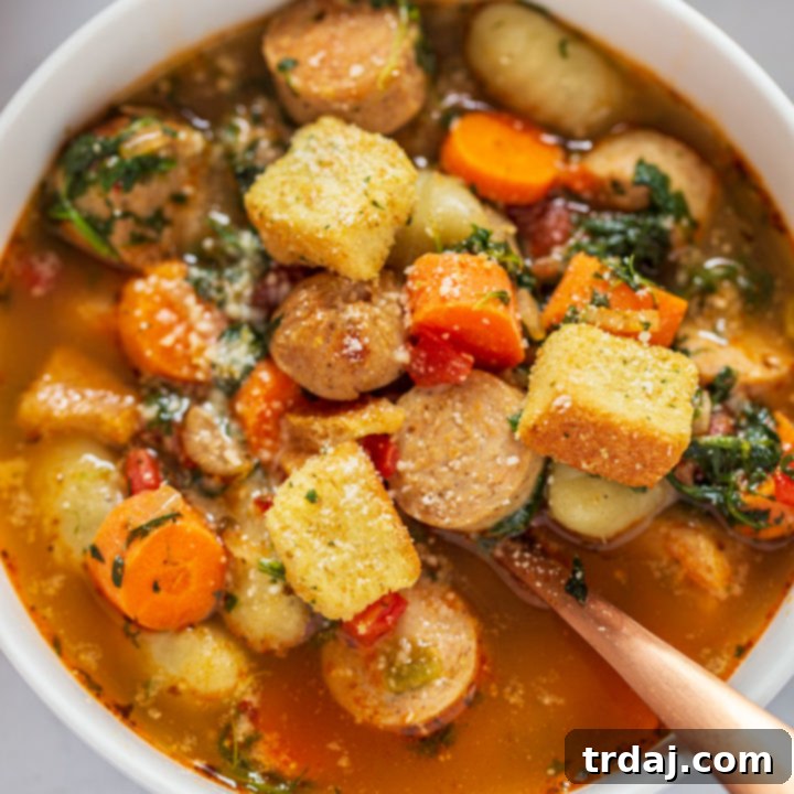 Italian Chicken Gnocchi Soup garnished with parsley