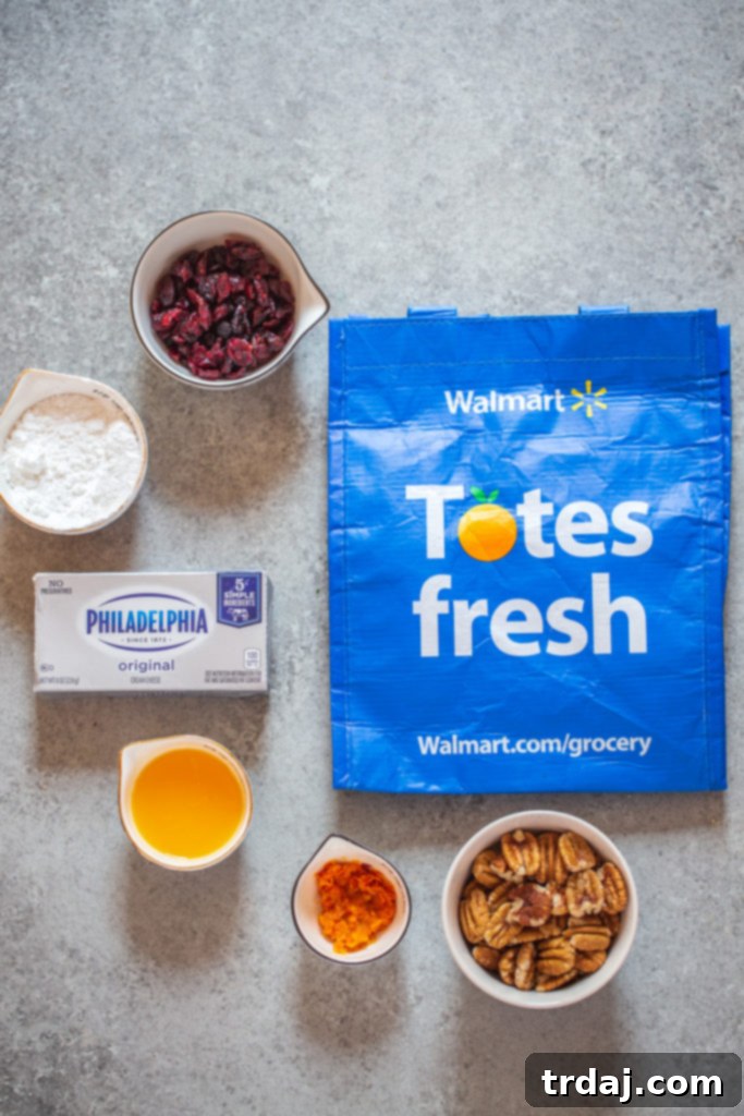 Ingredients for Cranberry Orange Pecan Cheeseball