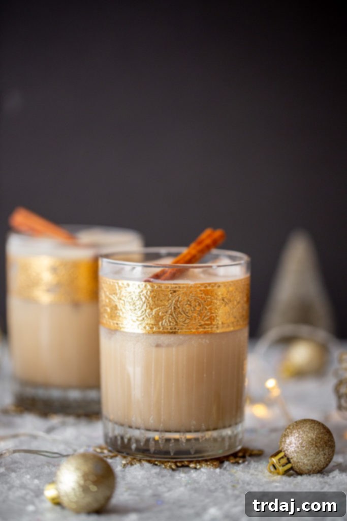 Oatmeal Cookie White Russian cocktail recipe in gold leaf rocks glasses
