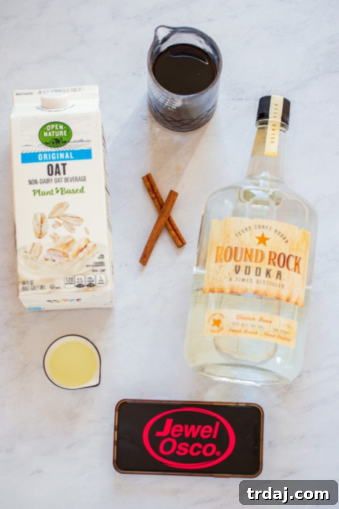 Ingredients needed for Oatmeal Cookie White Russian cocktail recipe