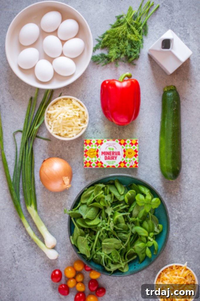 Ingredients laid out for making Garden Herb Frittata