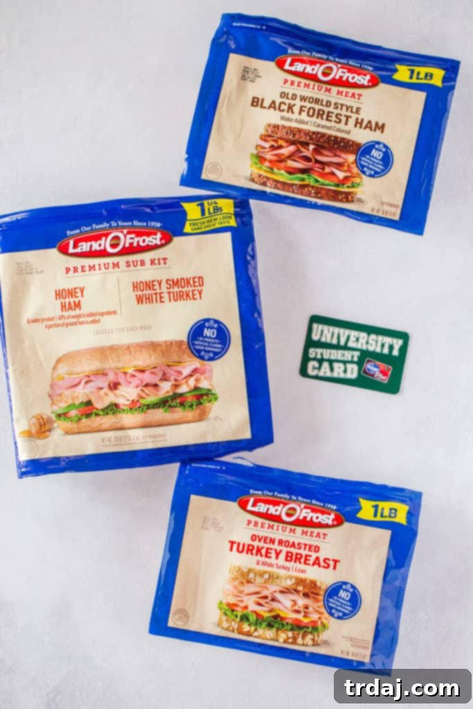 Land O'Frost Premium Meats packaging displayed prominently, highlighting its quality and freshness for easy meal prep.