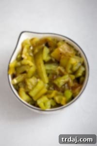 Southwestern Green Chile Cornbread 2 Finely diced homemade roasted green chiles, ready to be added to the cornbread batter.