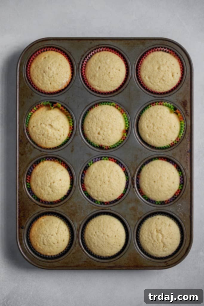 Ingredients for baking vanilla cupcakes laid out on a kitchen counter.