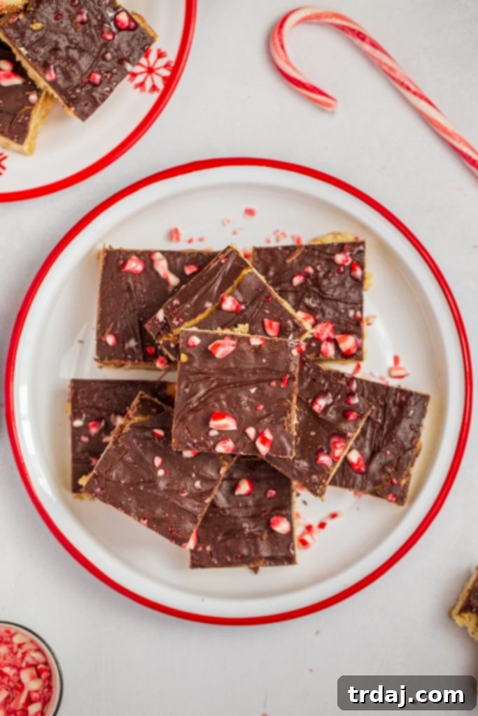 Soft and chewy Peppermint Blondies, a delightful mint and chocolate holiday dessert Tray of festive Peppermint Blondies garnished with candy cane crumbs, ready to be enjoyed as a holiday treat