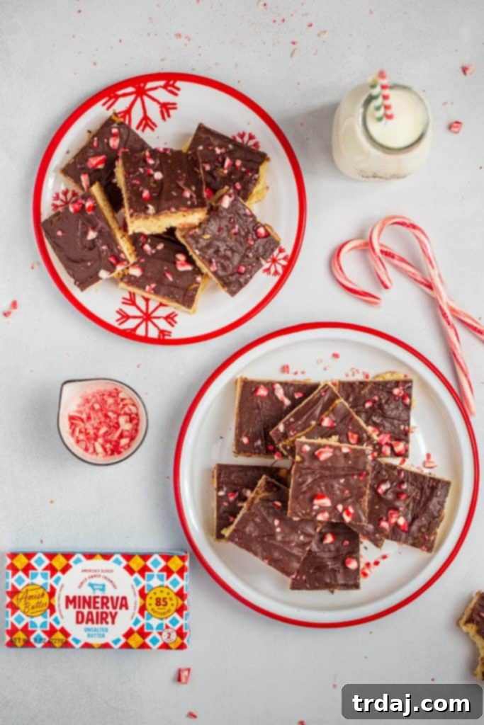 Trays of delicious Peppermint Blondies for any occasion Multiple trays of finished Peppermint Blondies, ready for cutting and serving at a holiday party