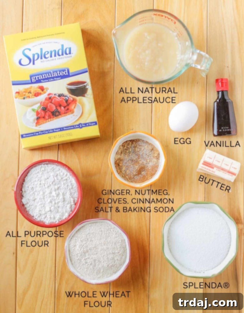 All the ingredients laid out for baking a healthier Gingerbread Loaf with SPLENDA® Granulated No Calorie Sweetener. Essential spices and fresh components for a festive treat. | Strawberry Blondie Kitchen