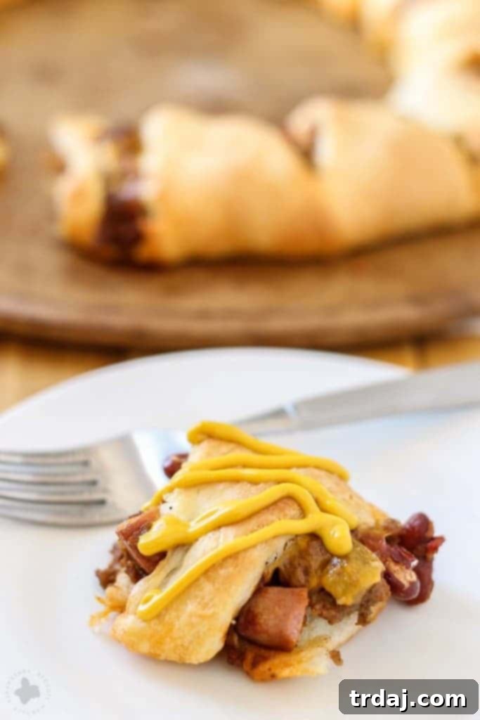 Delicious Chili Cheese Dog Crescent Ring, perfect for game day gatherings or a fun family dinner.