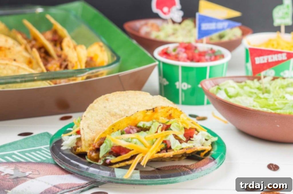 Customizable taco bar with healthier oven baked tacos and an array of fresh toppings.