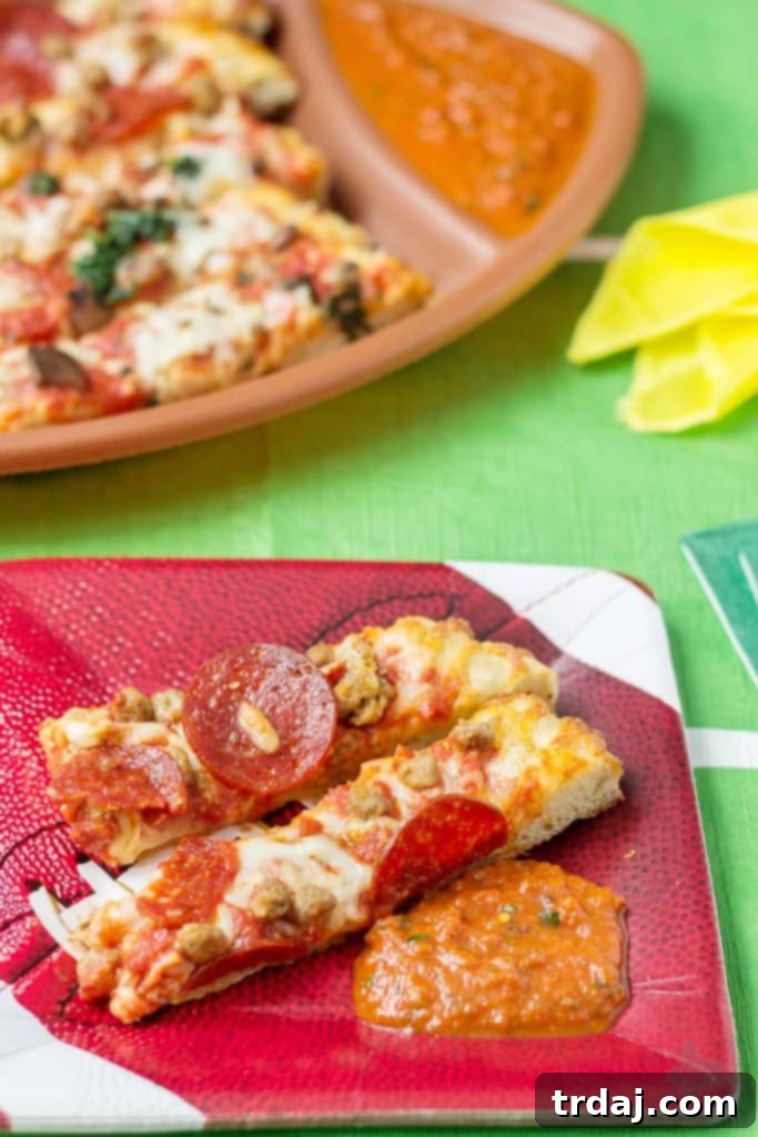 DiGiorno pizza dipping sticks with homemade spicy marinara and garlic ranch sauces, an irresistible game day snack. | Strawberry Blondie Kitchen