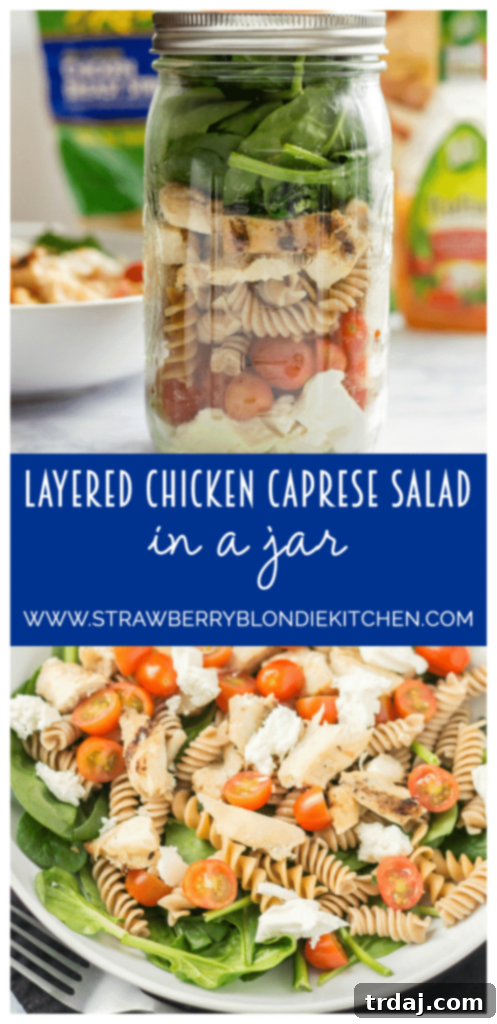 A simple guide to assembling a Layered Chicken Caprese Salad in a Jar, highlighting fresh ingredients.