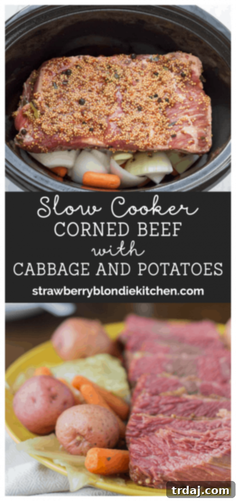 Pin this Slow Cooker Corned Beef with Cabbage and Potatoes recipe for your next St. Patrick's Day celebration or comforting family dinner. Slow Cooker Corned Beef with Cabbage and Potatoes