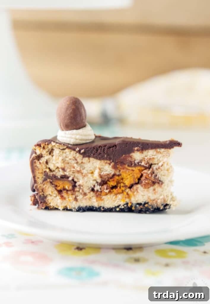 Butterfinger Crunch Cheesecake Pie 8 The impressive interior of the BUTTERFINGER® Cheesecake Pie, showing perfectly baked Cup Eggs.