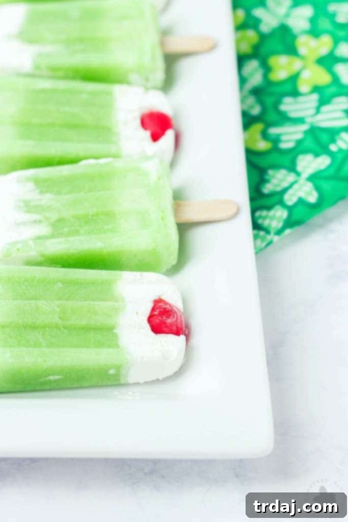 Mint-flavored frozen yogurt popsicles