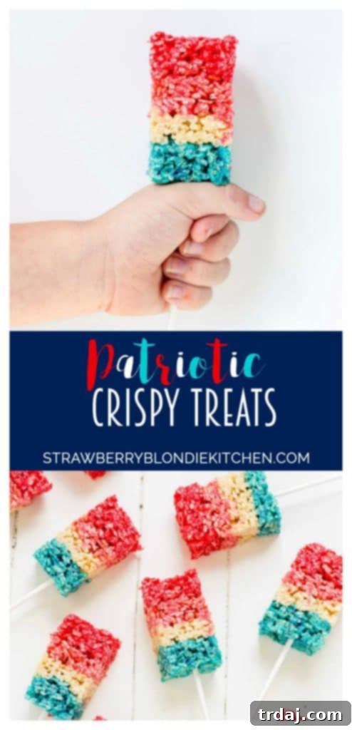 Freedom Fluffs 11 A beautifully styled flat lay of Patriotic Crispy Treats, showcasing their vibrant colors and festive appeal.