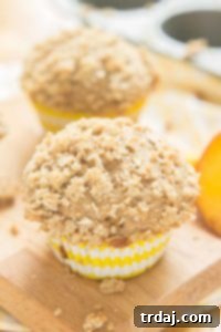 Start your morning with these delicious Peach Oatmeal Crumb Muffins. They're super moist and tender, studded with sweet, juicy peaches and are overflowing with an irresistible oatmeal crumb topping. These just might be your next favorite muffin recipe and for good reason! | Strawberry Blondie Kitchen