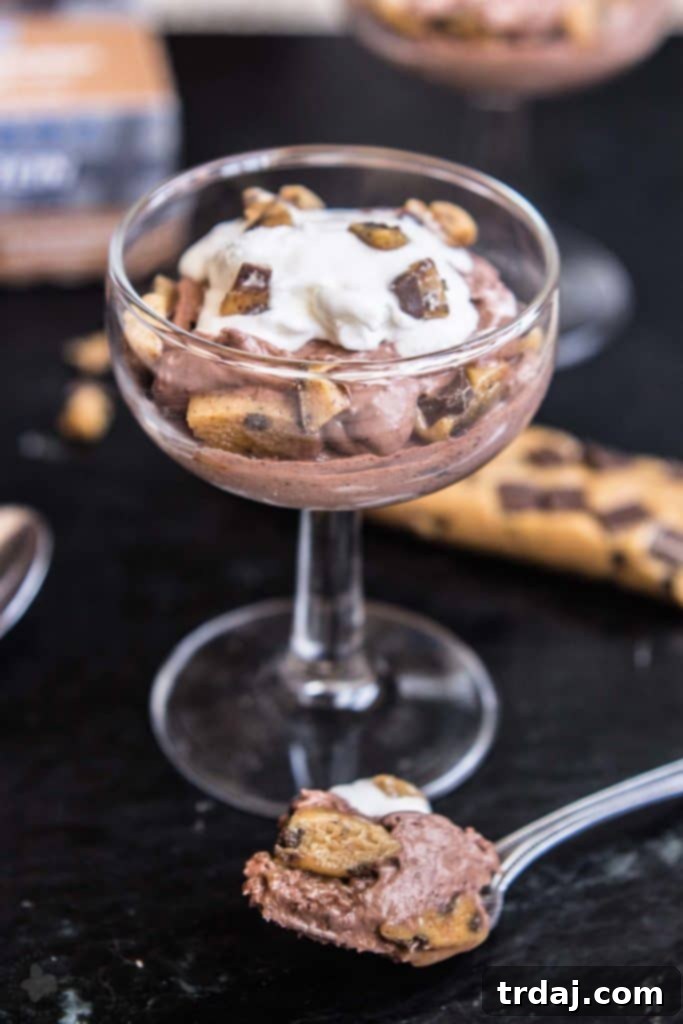 Muscle-Boosting Chocolate Chip Cookie Dough Parfaits 8 Close-up of a luscious bite of Protein Packed Chocolate Chip Cookie Dough Parfait. | Strawberry Blondie Kitchen