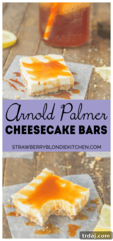 Collage image featuring Arnold Palmer Cheesecake Bars, highlighting the lemon and sweet tea flavors.