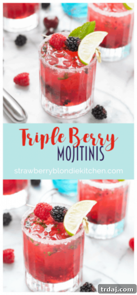 Pin this Triple Berry Mojitini recipe image to your Pinterest board for future reference and entertaining ideas.