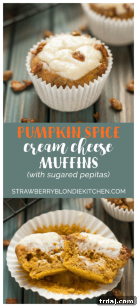 Final image of Pumpkin Spice Cream Cheese Muffins, showcasing a beautiful stack ready to be enjoyed. | Strawberry Blondie Kitchen