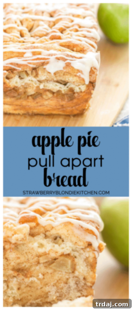 Apple Pie Pull Apart Bread is filled with chopped apples, cinnamon, brown sugar and drizzled with a cream cheese glaze. Sure to give Apple Pie a run for its money! | Strawberry Blondie Kitchen