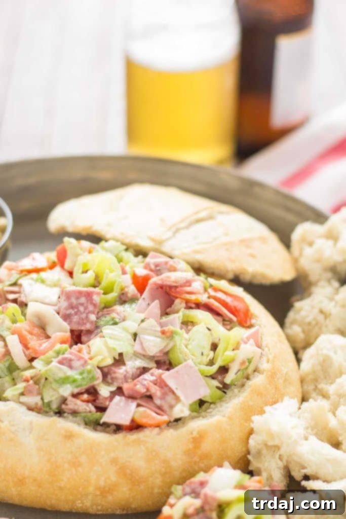 Chicago Style Hoagie Dip with classic Italian ingredients like provolone, salami, and mortadella