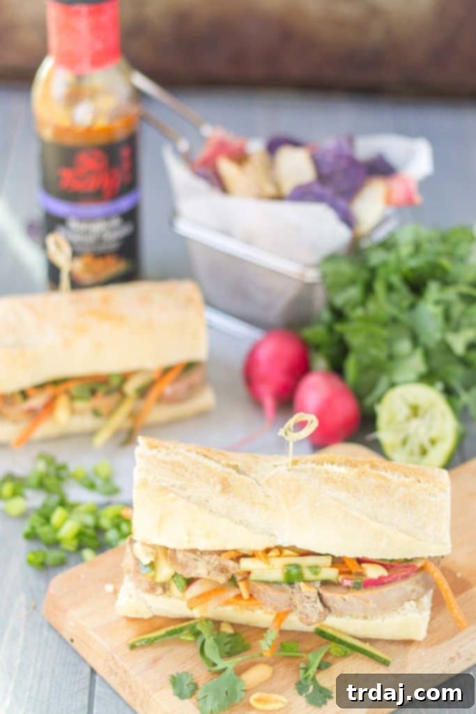 Final Banh Mi Sandwich with cilantro and peanuts