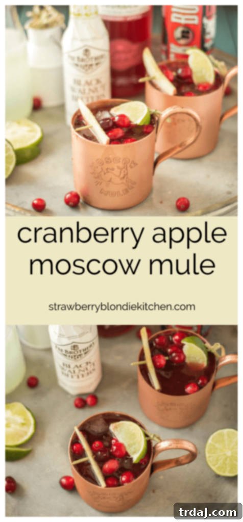 A stack of recipe cards or a cookbook with a Cranberry Apple Moscow Mule, inviting readers to explore more delicious recipes and drinks.
