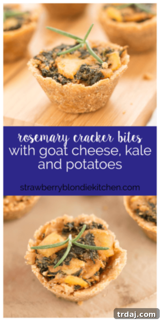 Goat Cheese, Kale, and Potato Rosemary Cracker Bites 10 Pin this Rosemary Cracker Bites recipe for later holiday entertaining inspiration. | Strawberry Blondie Kitchen