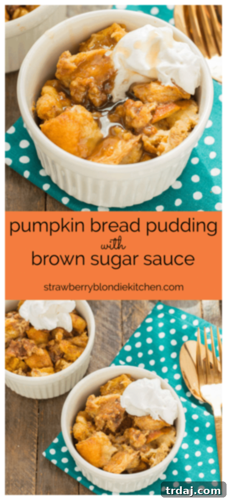 Decadent Pumpkin Bread Pudding with Golden Brown Sugar Sauce 8 Warm and toasty, this Pumpkin Bread Pudding with Brown Sugar Sauce is pure bliss and then taken to another level with sweet brown sugar {whiskey} sauce! | Strawberry Blondie Kitchen