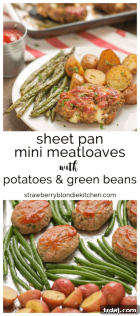 Sheet Pan Mini Meatloaf Dinner with Roasted Vegetables 4 Sheet Pan Mini Meatloaves with Potatoes & Green Beans is the ultimate comfort food, cooked on one pan for easy cleanup. Now that's what I call a winner-winner, meatloaf dinner! | Strawberry Blondie Kitchen