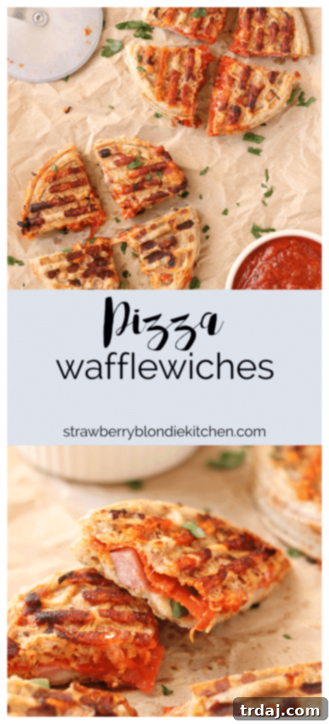 Waffle Pizza Pockets 11 A captivating Pinterest-friendly graphic promoting the easy and fun Pizza Wafflewiches recipe, made with Eggo Waffles, perfect for family dinners. | Strawberry Blondie Kitchen