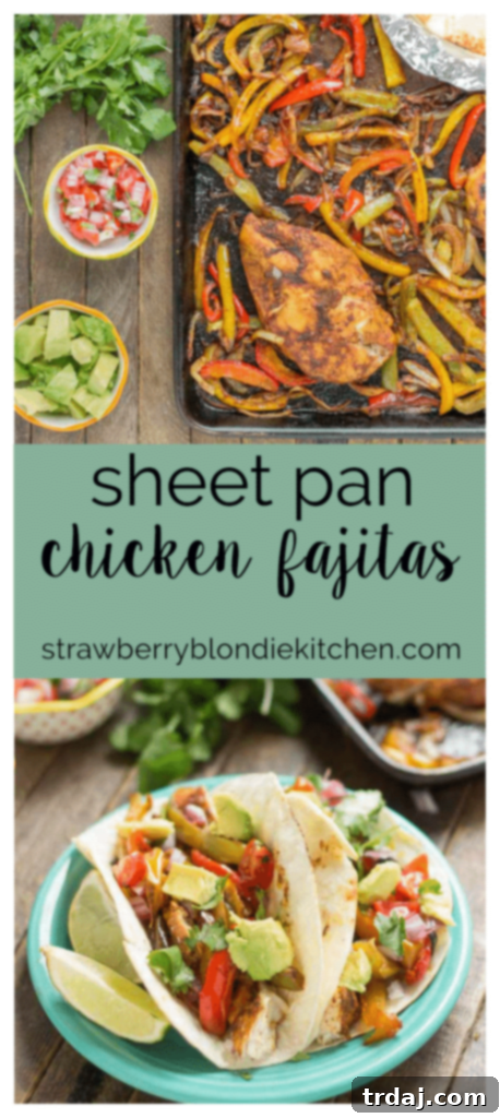 Bursting with flavor and cooked all on ONE pan, these easy Sheet Pan Chicken Fajitas are sure to become permanent in your dinner rotation. You'll love the quick cleanup too! | Strawberry Blondie Kitchen
