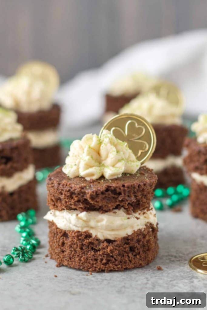 Process shot showing a sheet cake ready for cutting into mini rounds for Guinness and Baileys cakes.
