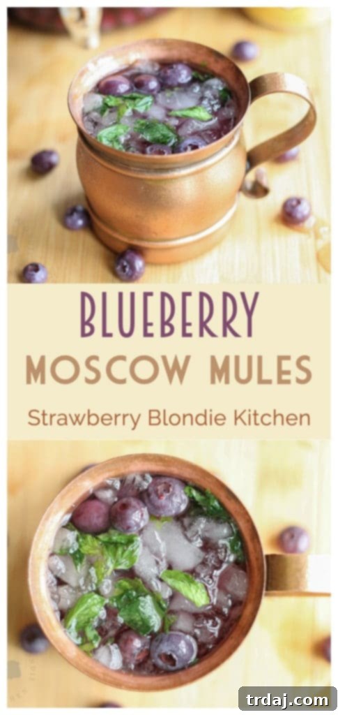 Blueberry Moscow Mule with recipe ingredients overlay