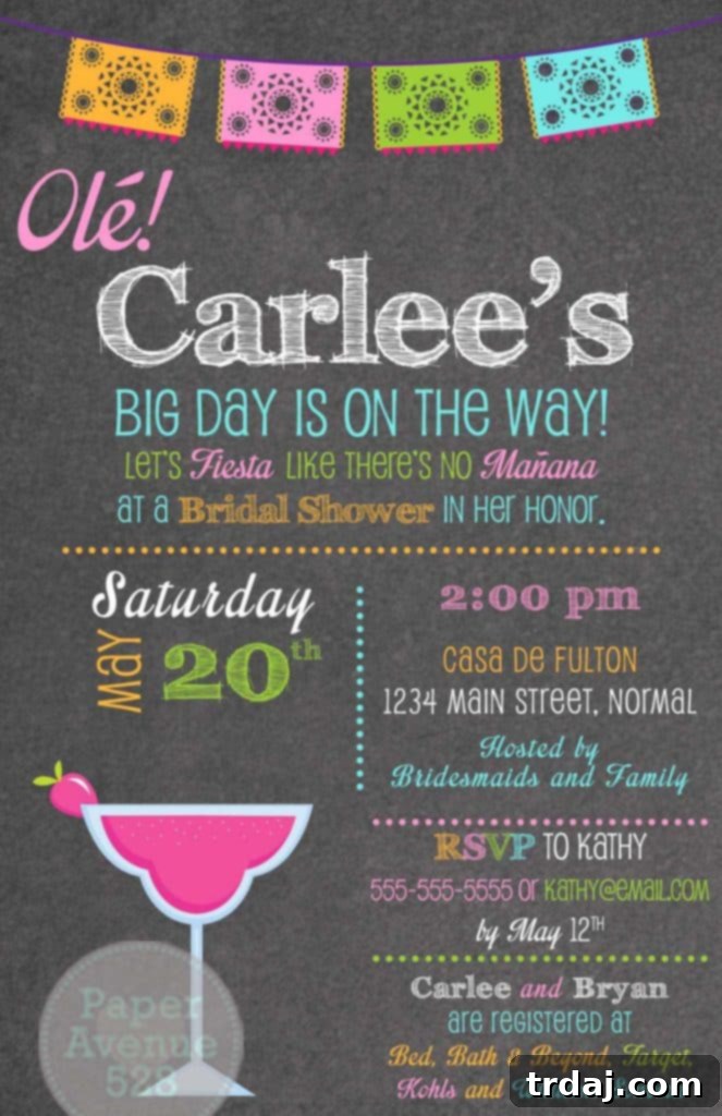 Elegant Mexican Fiesta party invitation with colorful design and festive accents, perfect for setting the tone for a vibrant celebration.