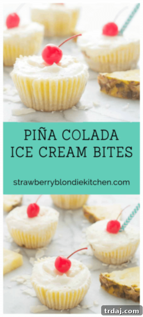 Strawberry Blondie Kitchen Piña Colada Ice Cream Bites Recipe Banner