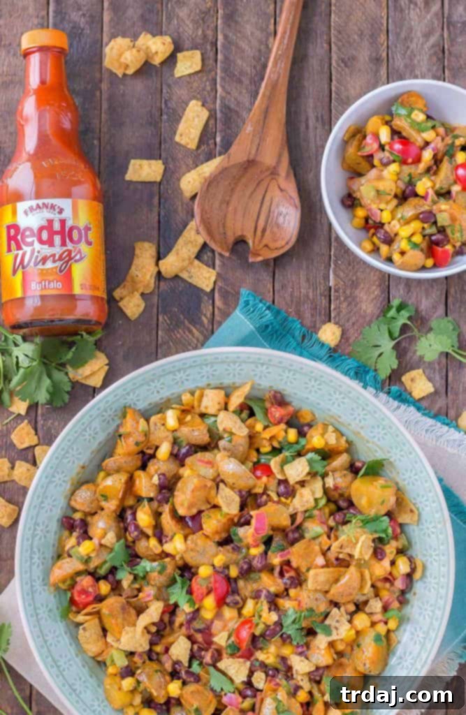 Mexican Potato Salad with Frank's RedHot Buffalo Wing Sauce, a unique twist on a classic