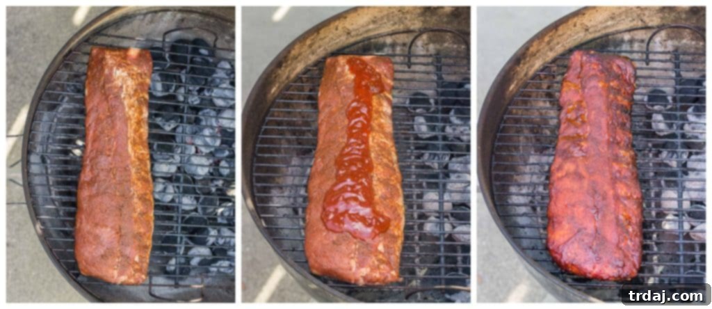 Finished plate of perfectly grilled, sweet and smoky Dry Rubbed Pork Ribs, glistening with BBQ sauce and ready to be served. | Strawberry Blondie Kitchen